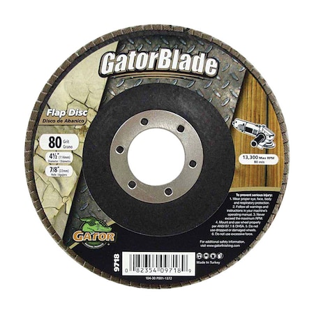 Gator Finishing Gator 4-1/2 in. D X 7/8 in. Zirconia Aluminum Oxide Flap Disc 80 Grit 1 pk 9718